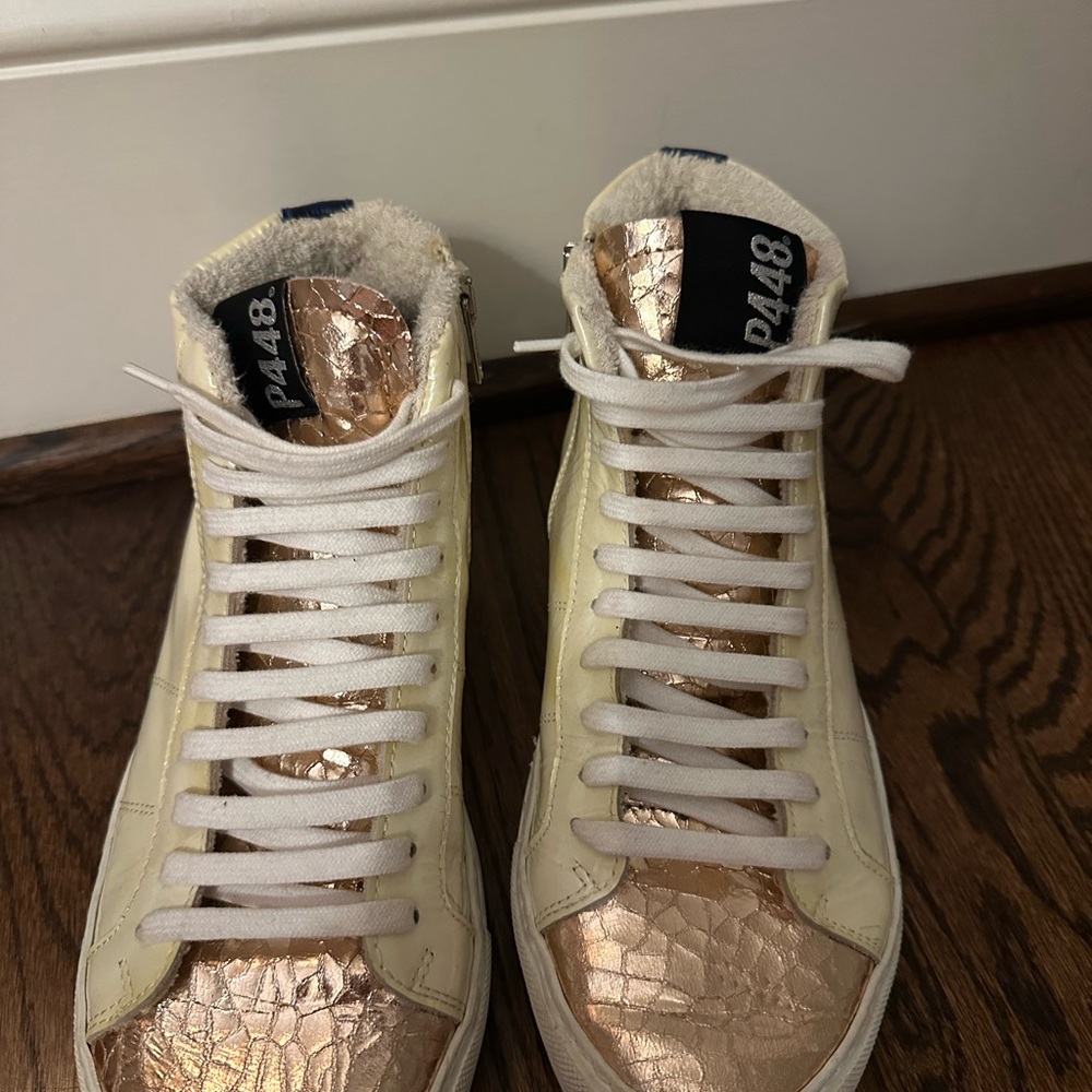 P448 Rose Gold and Cream Sneakers High-Top Style